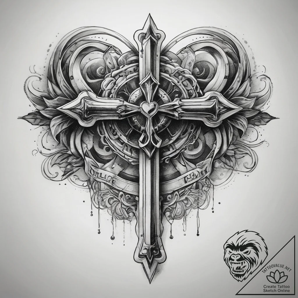 Tattoo sketch key with a heart, concept art f... - tattoo sketch (№1757707751_0, 12.09.2025 20:09) — tattoovalue.net