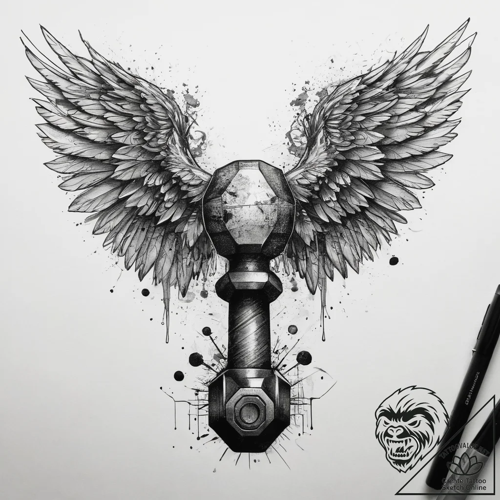 Tattoo sketch gym dumbbell with wings, concep... - tattoo sketch (№1757707946_0, 12.09.2025 20:12) — tattoovalue.net