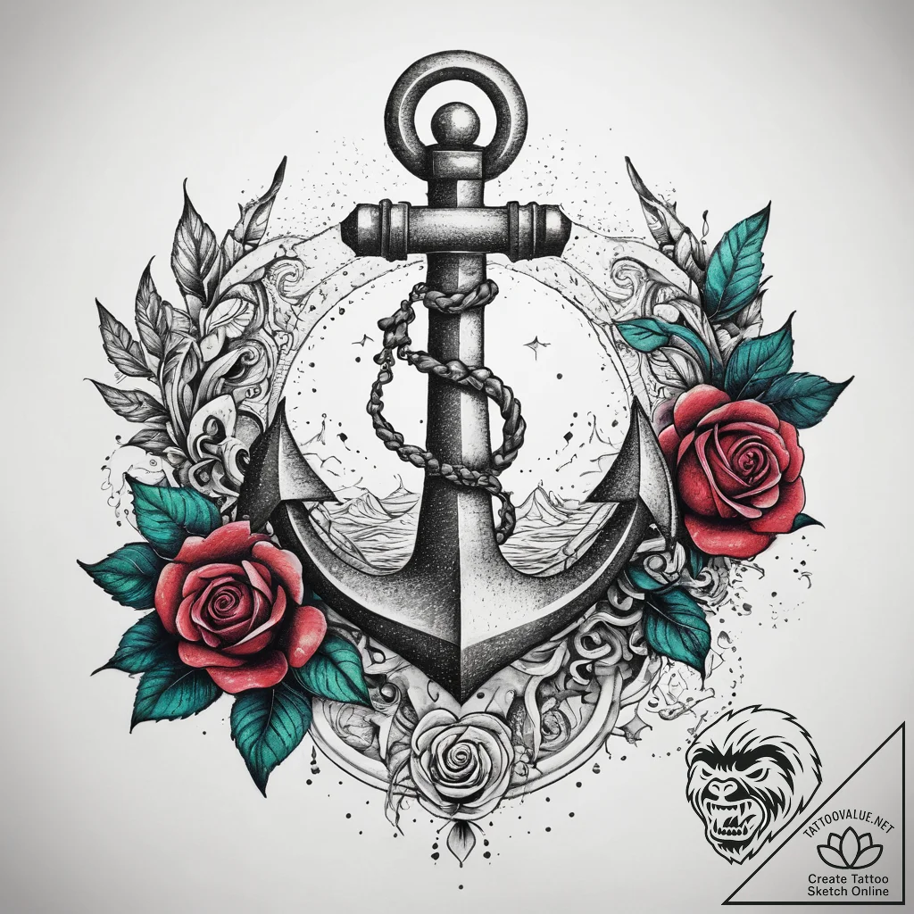 Tattoo sketch anchor and a rose, tattoo sketc... - tattoo sketch (№1757708344_0, 12.09.2025 20:19) — tattoovalue.net