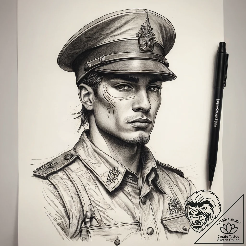 Tattoo sketch soldier with a document, tattoo... - tattoo sketch (№1757709142_0, 12.09.2025 20:32) — tattoovalue.net