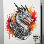 Tattoo sketch fire with a dragon, tattoo line… – tattoo sketch (№1757710320_0, 12.09.2025 20:52) — tattoovalue.net