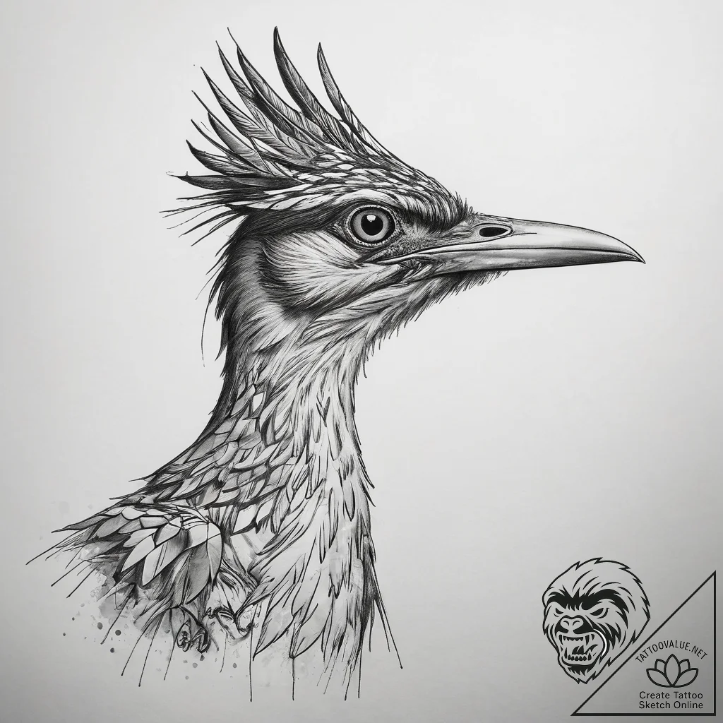 Tattoo sketch puns a roadrunner that says "i'... - tattoo sketch (№1757710712_0, 12.09.2025 20:58) — tattoovalue.net
