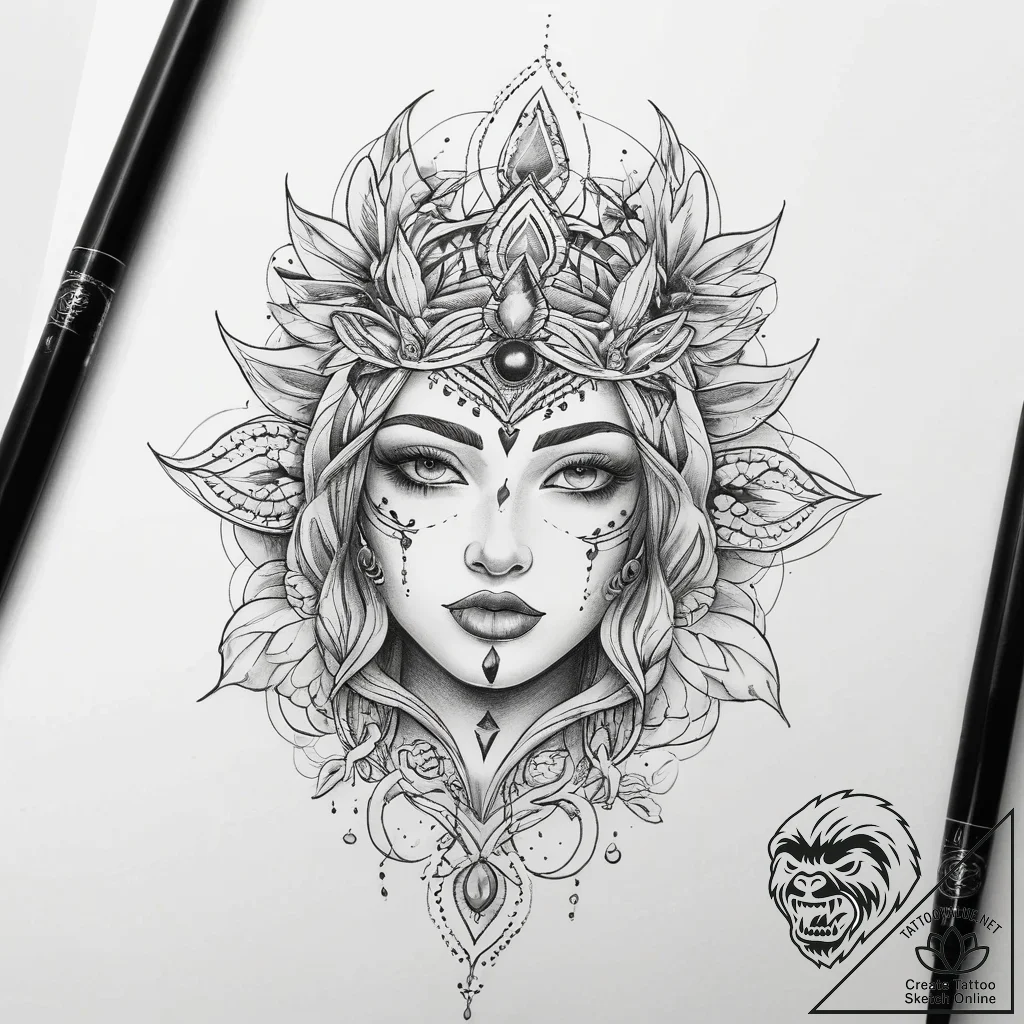 Tattoo sketch spiritual character, tattoo lin... - tattoo sketch (№1757711688_0, 12.09.2025 21:14) — tattoovalue.net