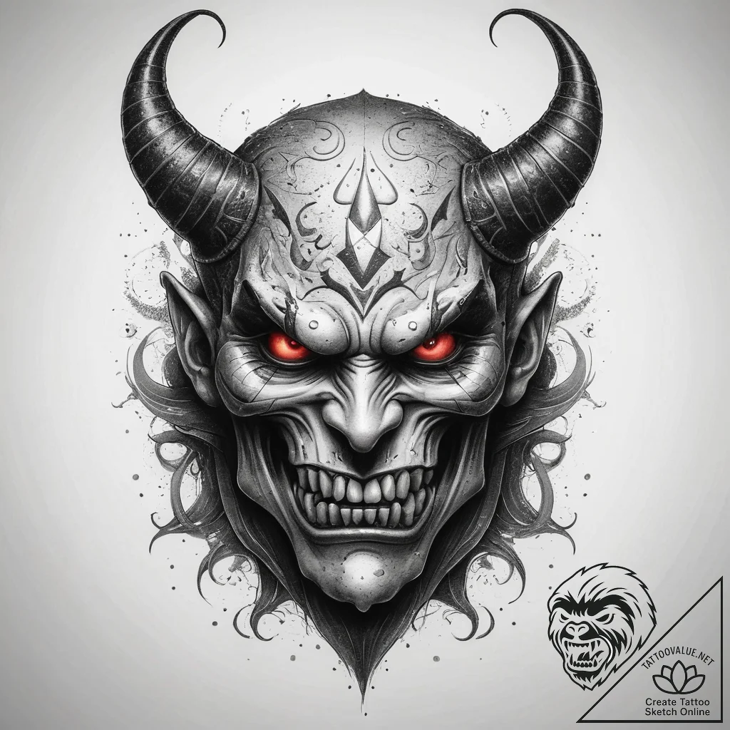 Tattoo sketch demon, ink illustration for tat... - tattoo sketch (№1757712475_0, 12.09.2025 21:27) — tattoovalue.net