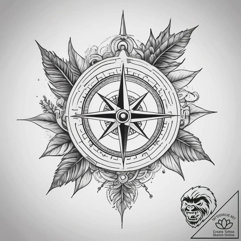 Tattoo sketch compass with a plant, artistic... - tattoo sketch (№1757712874_0, 12.09.2025 21:34) — tattoovalue.net