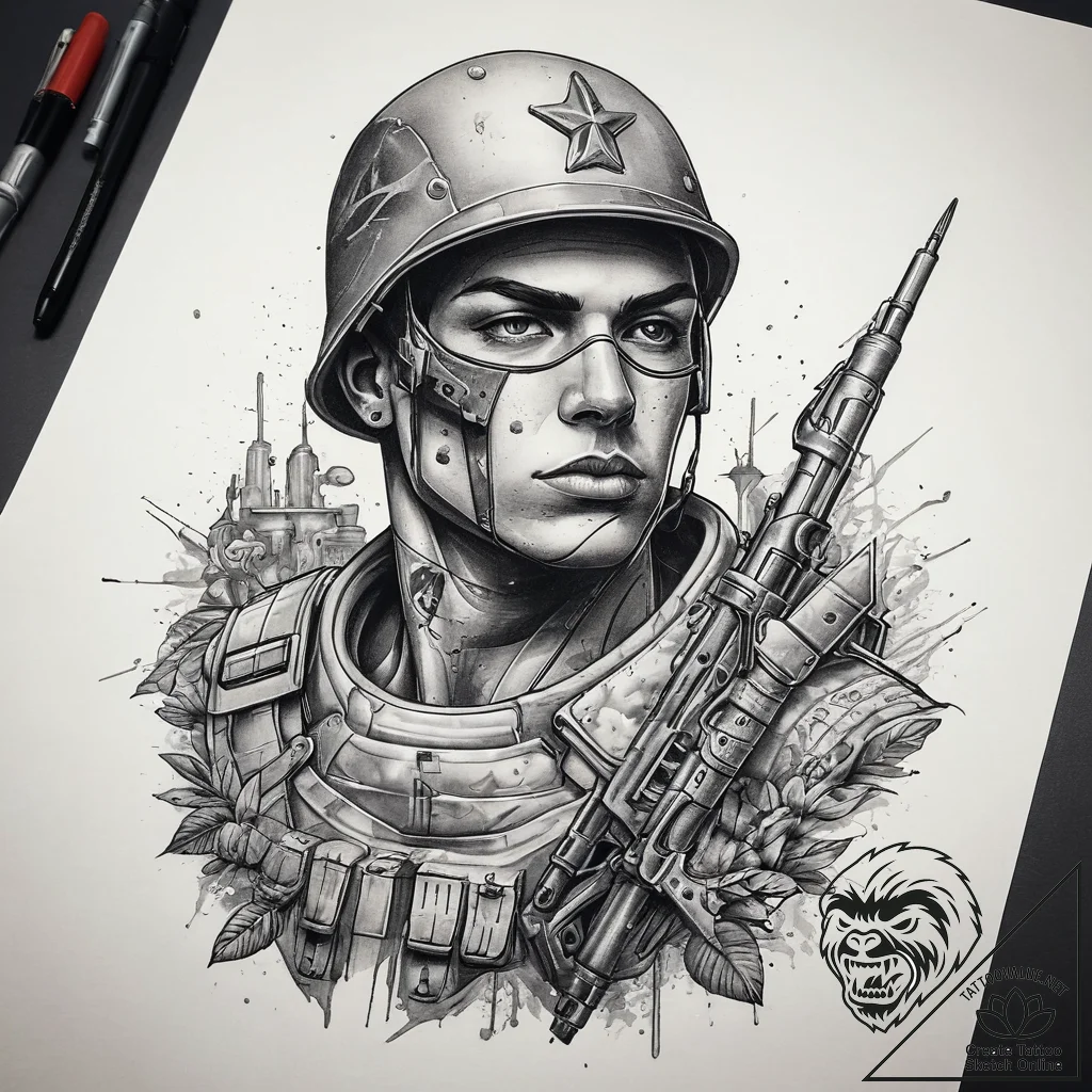 Tattoo sketch soldier with a needle, tattoo l... - tattoo sketch (№1757714058_0, 12.09.2025 21:54) — tattoovalue.net