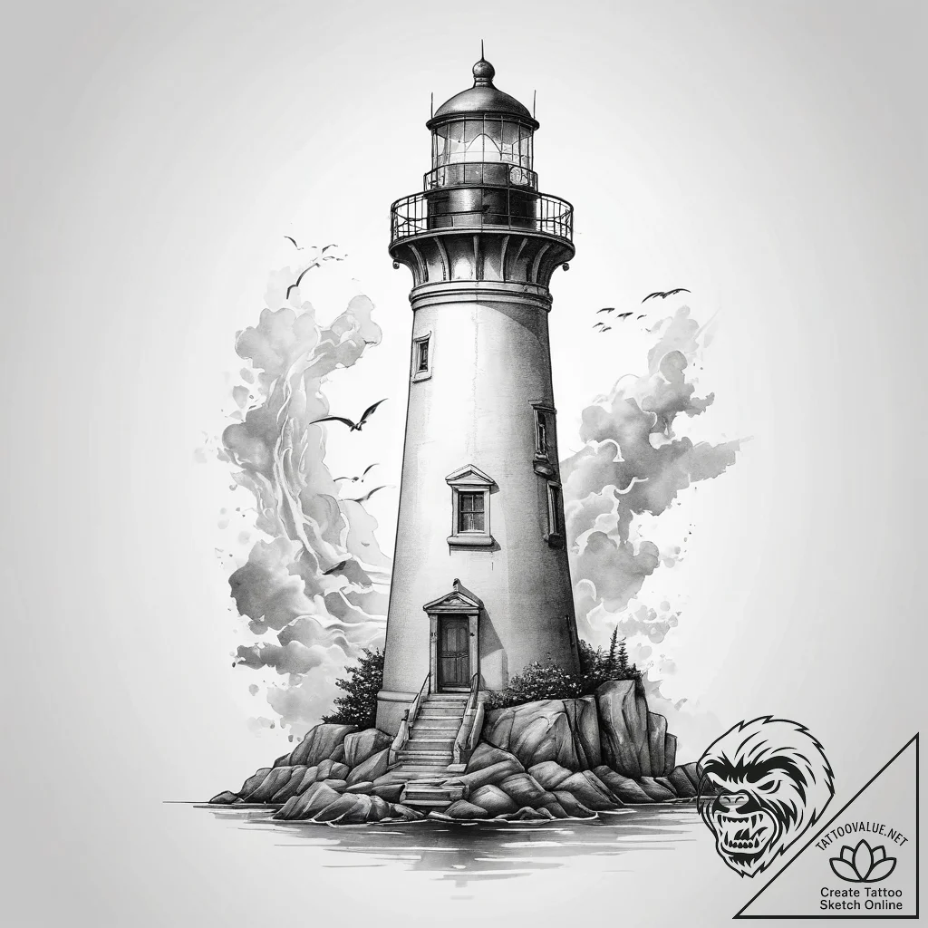 Tattoo sketch lighthouse - tattoo sketch (№1757714256_0, 12.09.2025 21:57) — tattoovalue.net