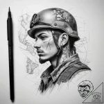 Tattoo sketch soldier with a map, tattoo draw… – tattoo sketch (№1757715626_0, 12.09.2025 22:20) — tattoovalue.net