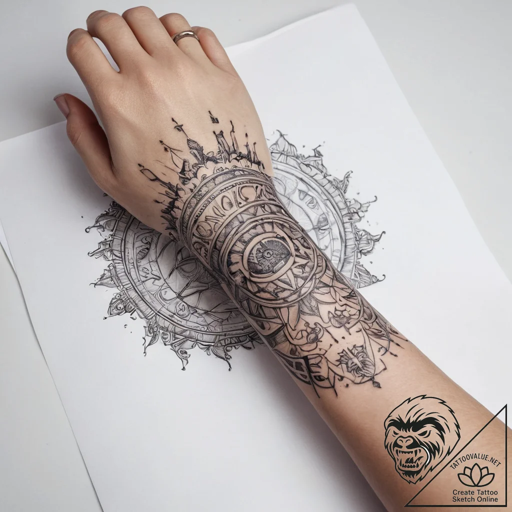 Tattoo sketch hands with a scroll - tattoo sketch (№1757716630_0, 12.09.2025 22:37) — tattoovalue.net