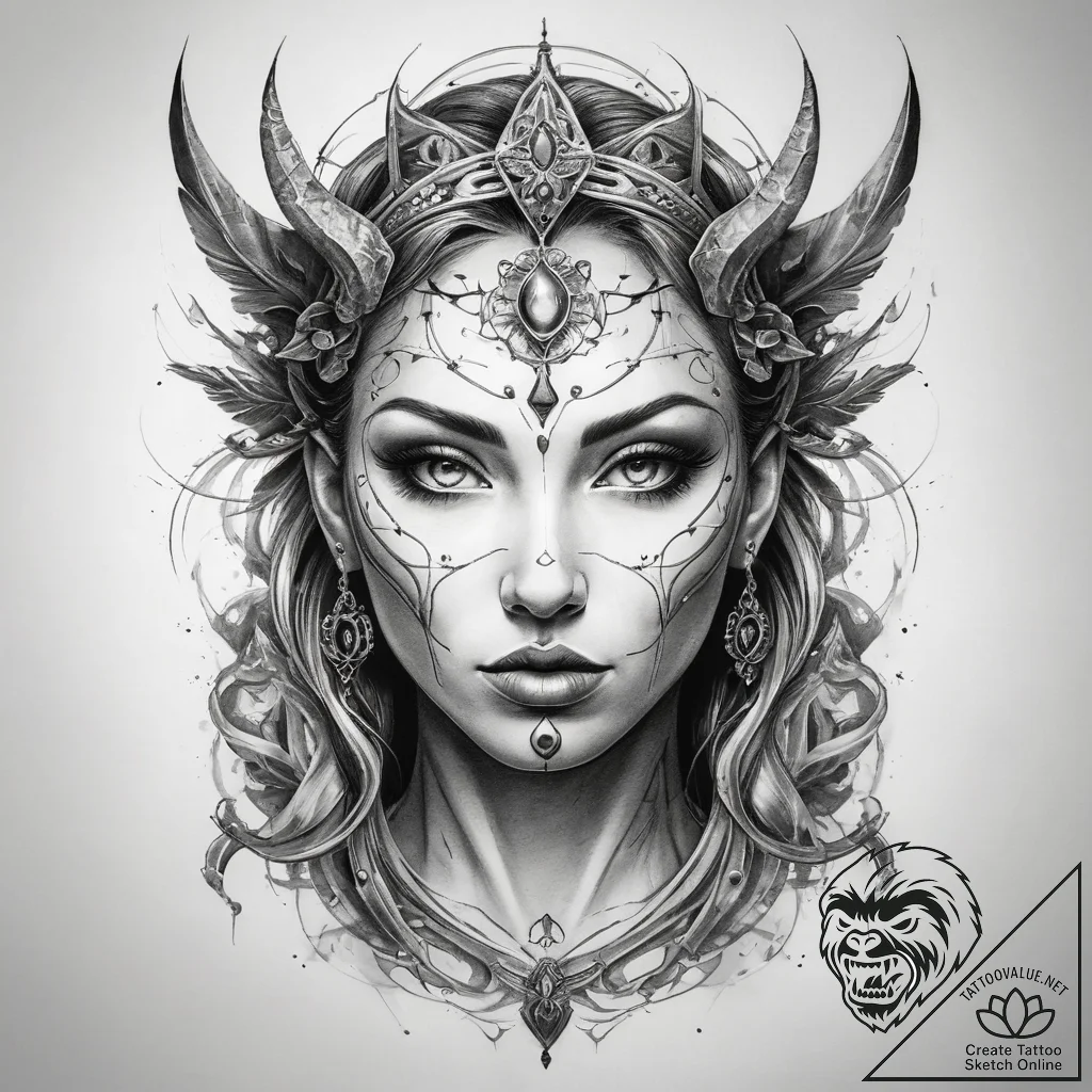 Tattoo sketch mystical character - tattoo sketch (№1757717018_0, 12.09.2025 22:43) — tattoovalue.net