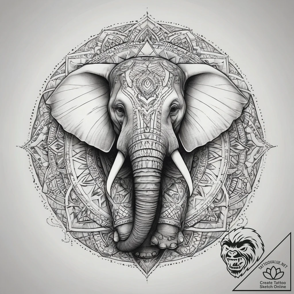 Tattoo sketch sacred elephant, ink illustrati... - tattoo sketch (№1757717998_0, 12.09.2025 22:59) — tattoovalue.net