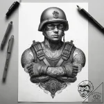 Tattoo sketch soldier with a lock, tattoo lin… – tattoo sketch (№1757719168_0, 12.09.2025 23:19) — tattoovalue.net
