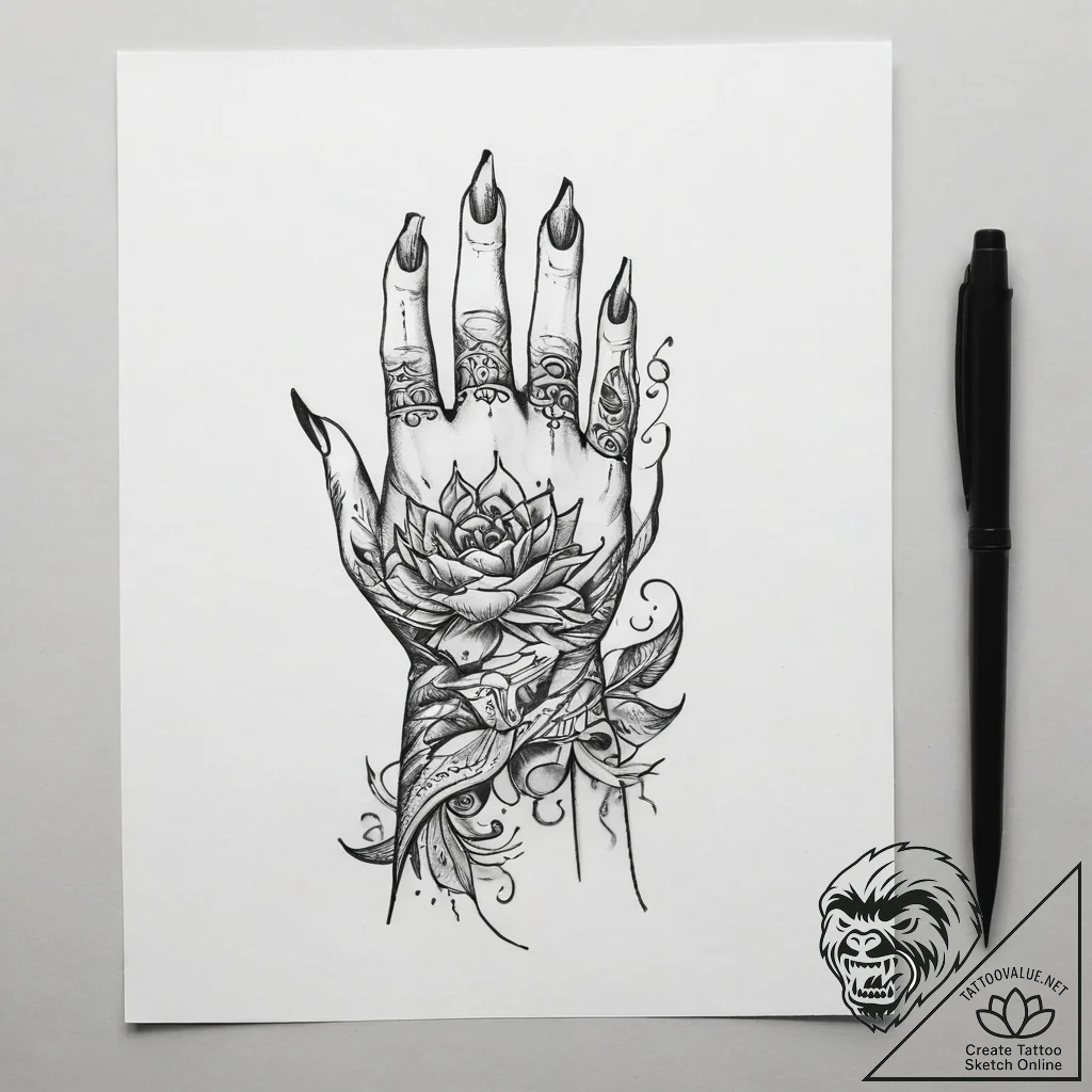 Tattoo sketch hands with a scroll, artistic t... - tattoo sketch (№1757720748_0, 12.09.2025 23:45) — tattoovalue.net
