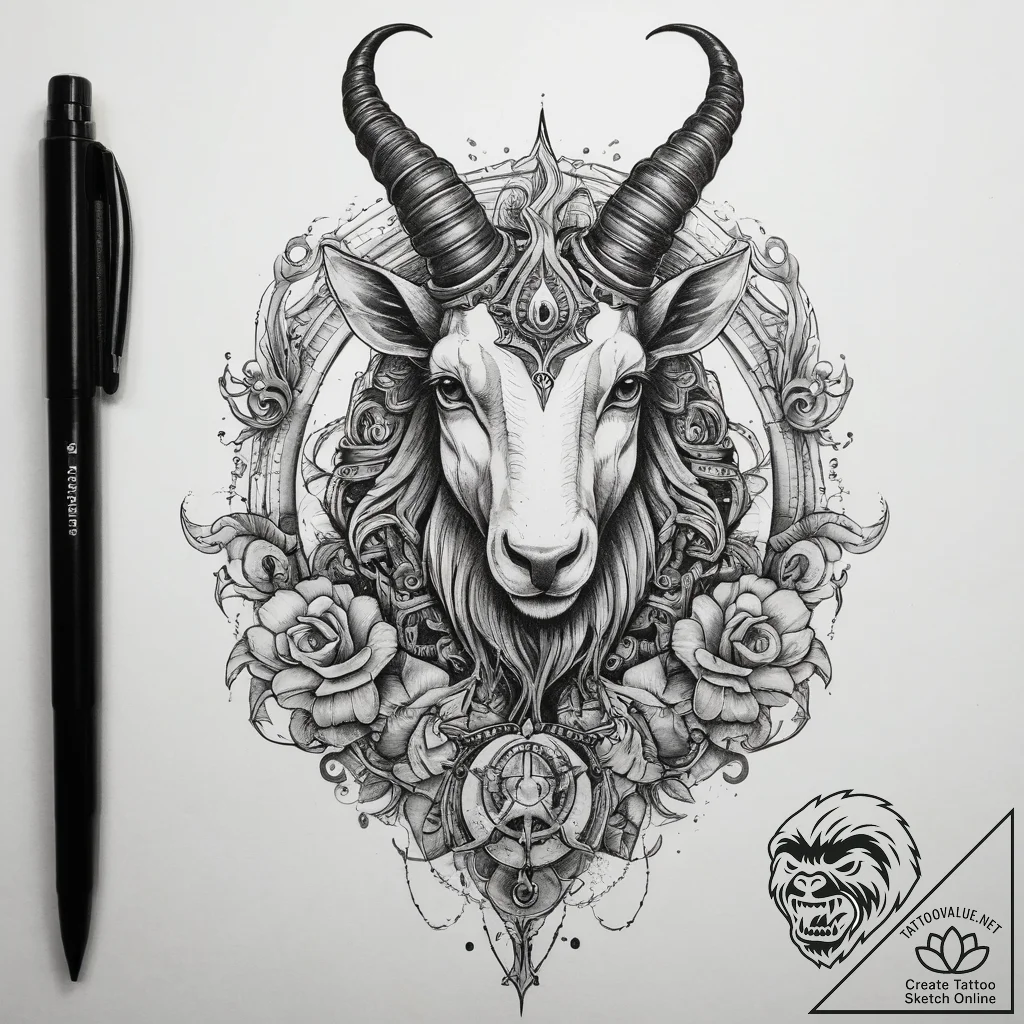 Tattoo sketch capricorn sea goat, tattoo flas... - tattoo sketch (№1757721548_0, 12.09.2025 23:59) — tattoovalue.net