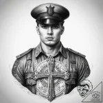 Tattoo sketch soldier with a letter, tattoo d… – tattoo sketch (№1757725737_0, 13.09.2025 01:08) — tattoovalue.net