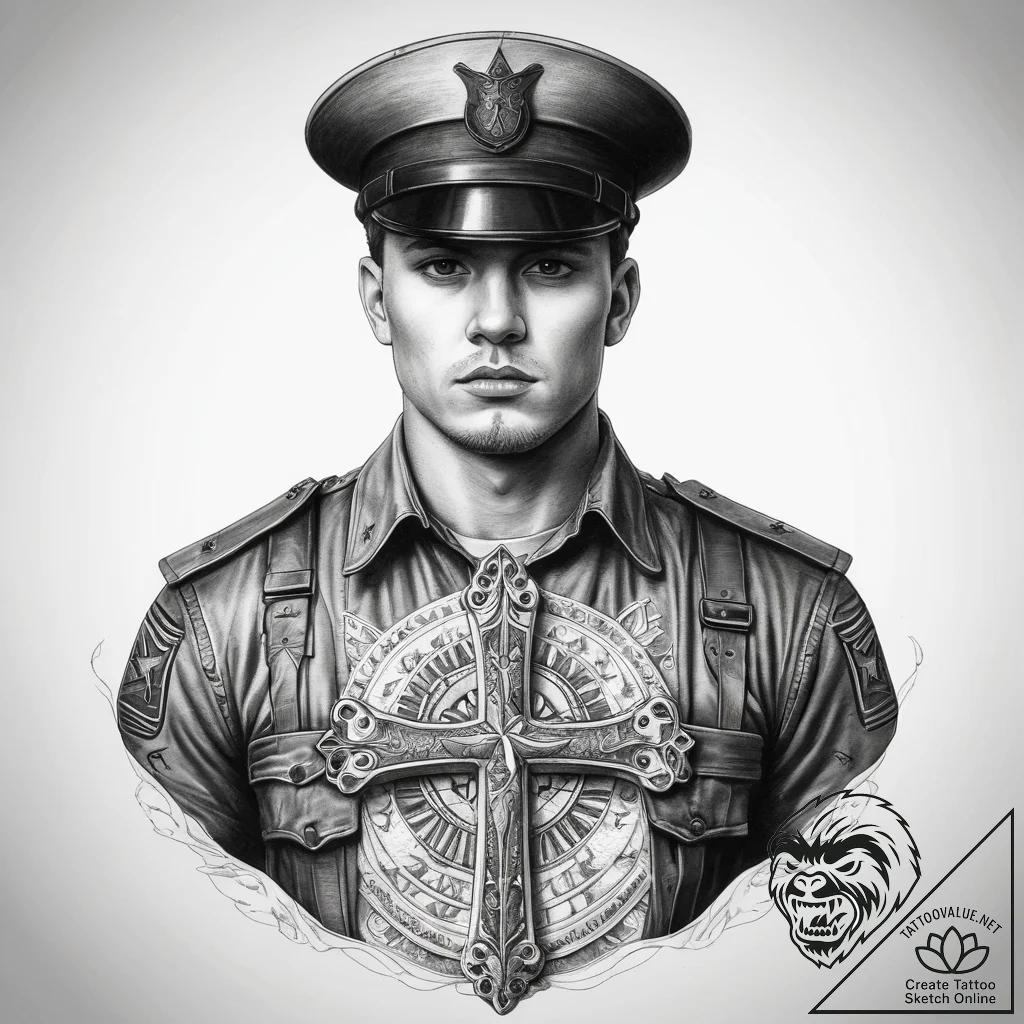 Tattoo sketch soldier with a letter, tattoo d... - tattoo sketch (№1757725737_0, 13.09.2025 01:08) — tattoovalue.net