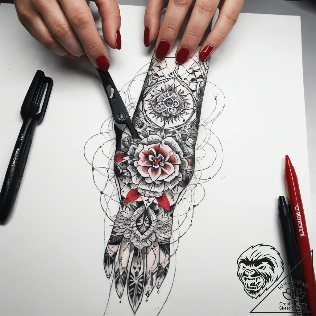 Tattoo sketch hands with a scissors, tattoo s... - tattoo sketch (№1757726729_0, 13.09.2025 01:25) — tattoovalue.net