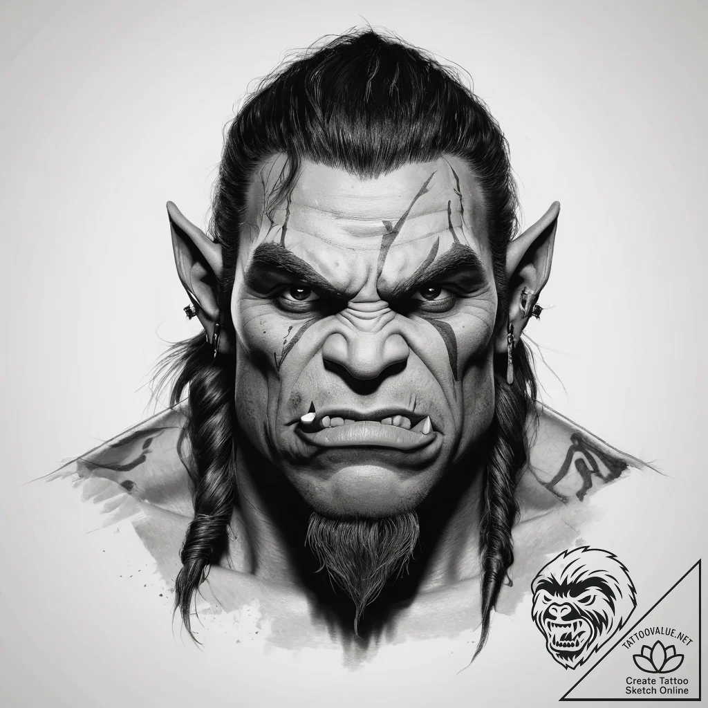 Tattoo sketch half-orc - tattoo sketch (№1757727331_0, 13.09.2025 01:35) — tattoovalue.net