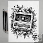 Tattoo sketch cassette tape with a pencil, ta… – tattoo sketch (№1757727924_0, 13.09.2025 01:45) — tattoovalue.net