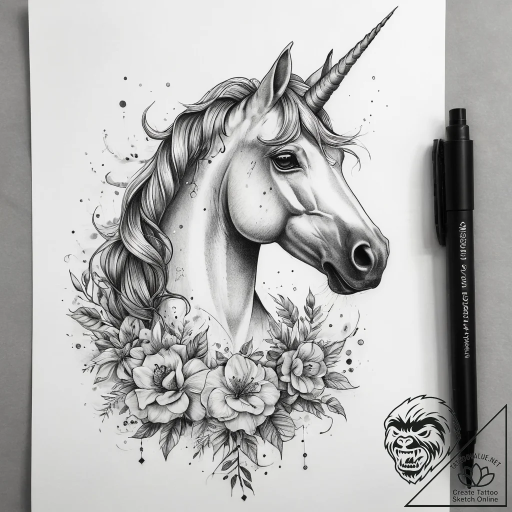 Tattoo sketch unicorn tattoo - tattoo sketch (№1757728523_0, 13.09.2025 01:55) — tattoovalue.net