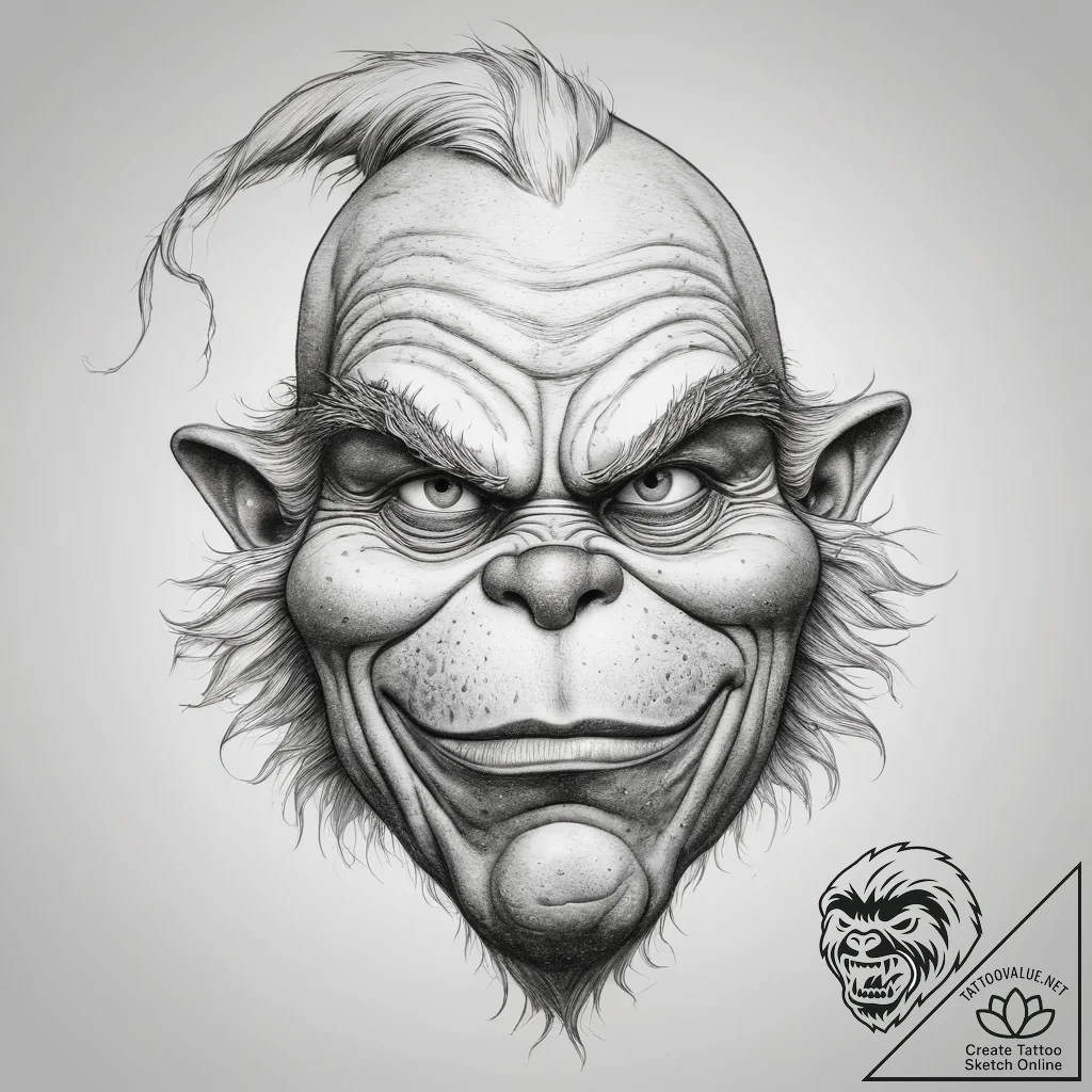Tattoo sketch the grinch with a nose, concept... - tattoo sketch (№1757729108_0, 13.09.2025 02:05) — tattoovalue.net