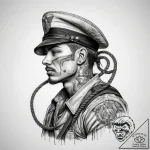 Tattoo sketch soldier with a rope, ink illust… – tattoo sketch (№1757729895_0, 13.09.2025 02:18) — tattoovalue.net