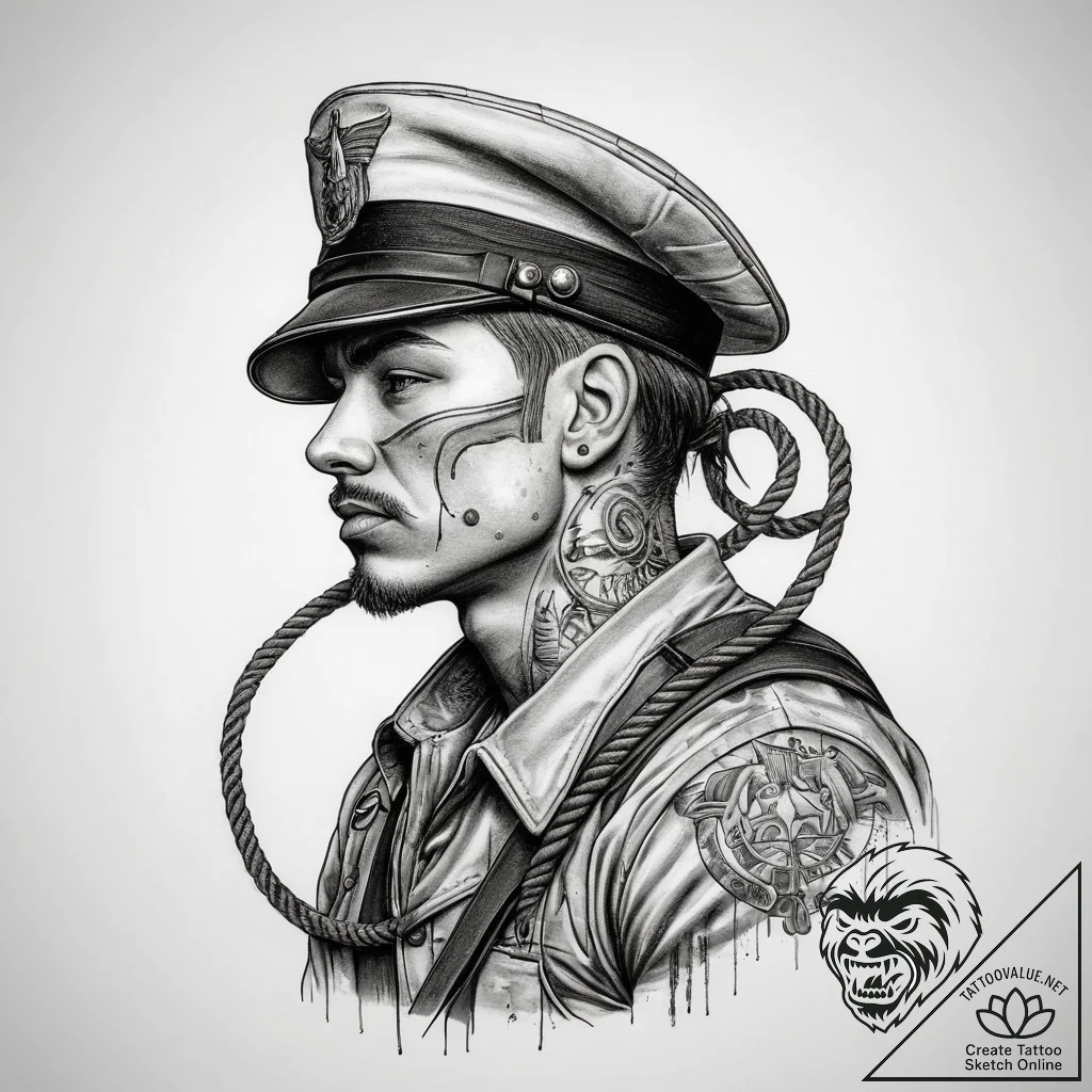 Tattoo sketch soldier with a rope, ink illust... - tattoo sketch (№1757729895_0, 13.09.2025 02:18) — tattoovalue.net