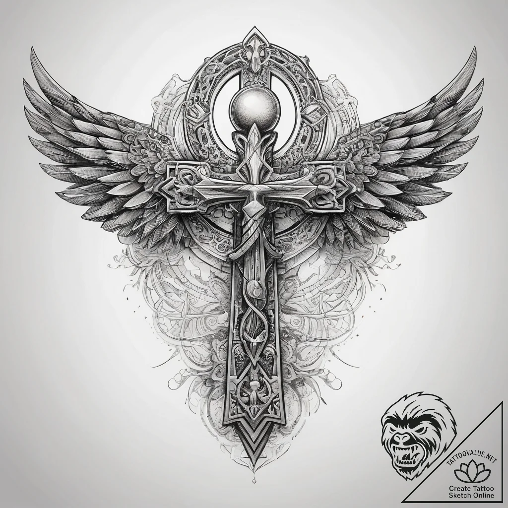 Tattoo sketch ankh with wings, tattoo line ar... - tattoo sketch (№1757730089_0, 13.09.2025 02:21) — tattoovalue.net