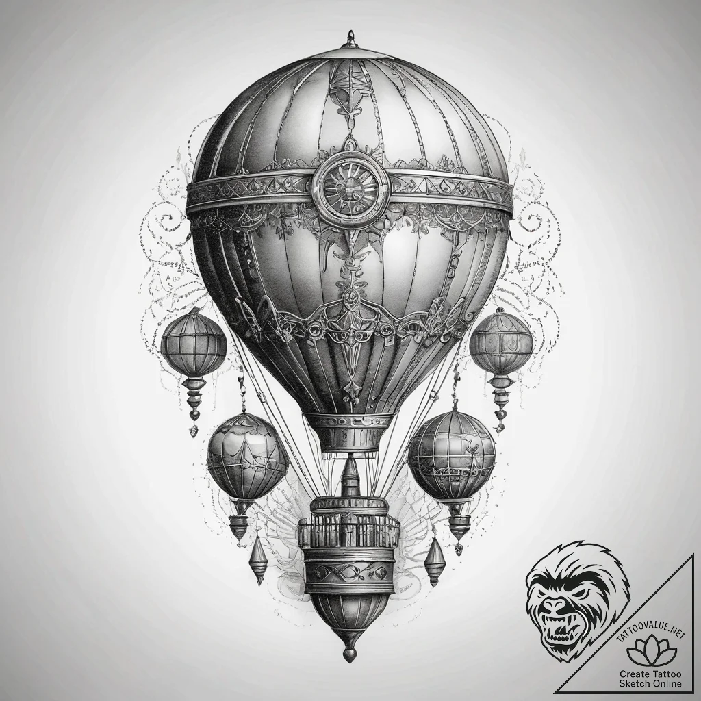 Tattoo sketch steampunk hot air balloon, arti... - tattoo sketch (№1757730678_0, 13.09.2025 02:31) — tattoovalue.net