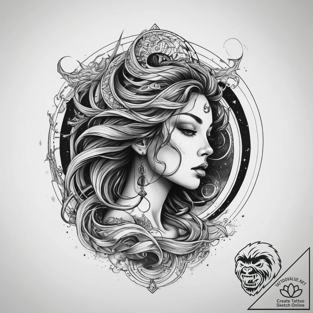 Tattoo sketch celestial wind, ink illustratio... - tattoo sketch (№1757732059_0, 13.09.2025 02:54) — tattoovalue.net