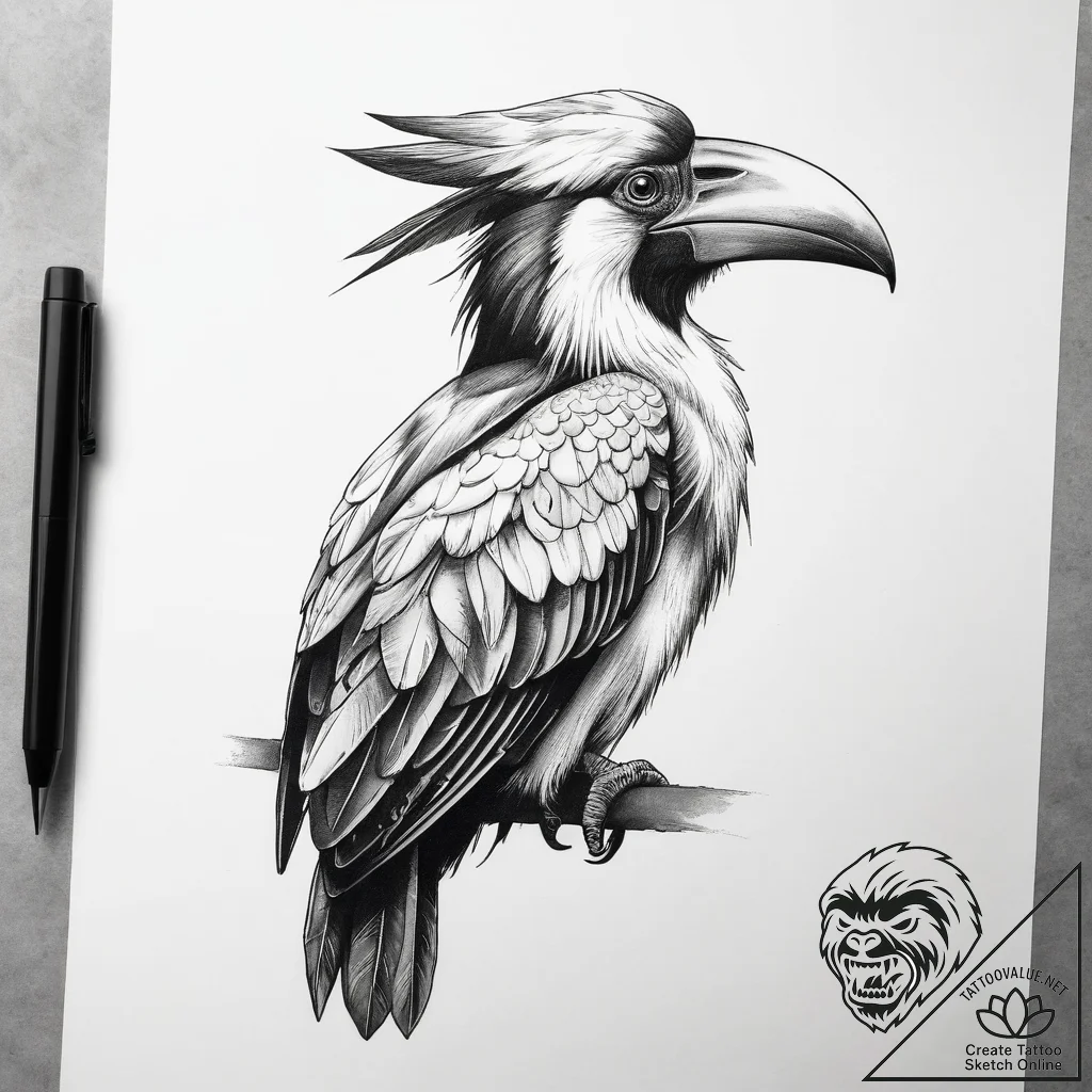 Tattoo sketch hornbill, tattoo drawing outlin... - tattoo sketch (№1757733231_0, 13.09.2025 03:13) — tattoovalue.net