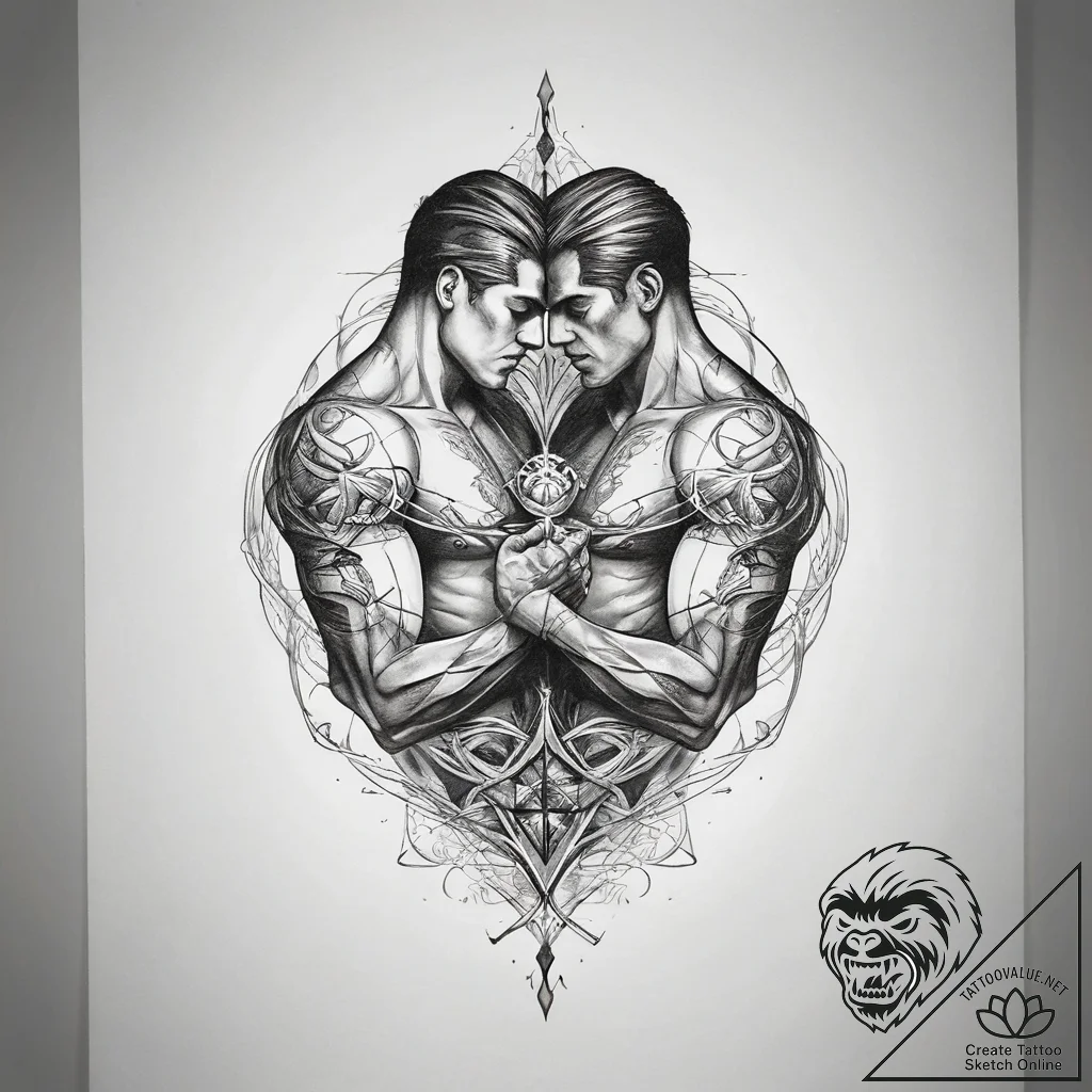 Tattoo sketch two figures intertwined in a mi... - tattoo sketch (№1757735204_0, 13.09.2025 03:46) — tattoovalue.net