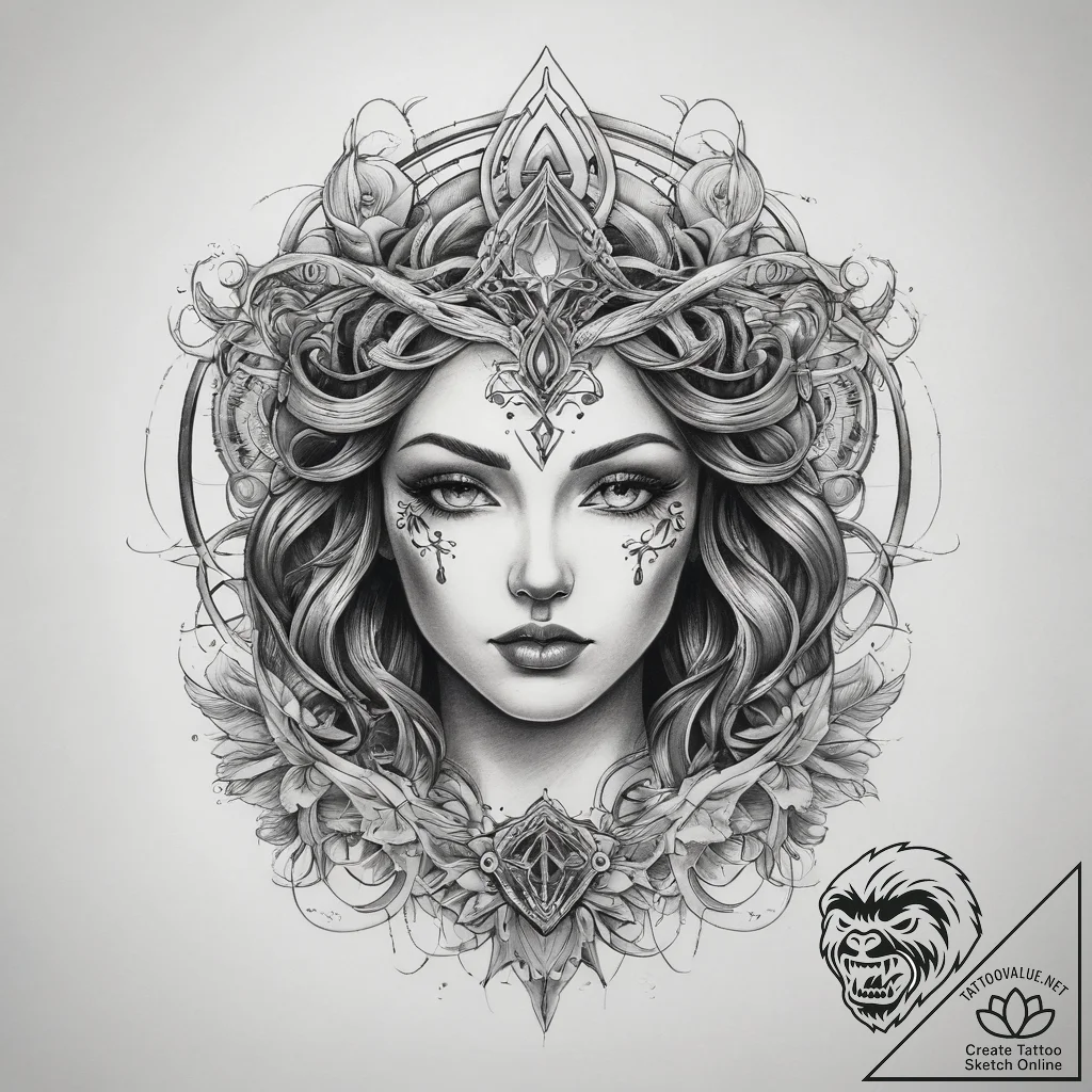 Tattoo sketch mystical essence, tattoo flash... - tattoo sketch (№1757735591_0, 13.09.2025 03:53) — tattoovalue.net