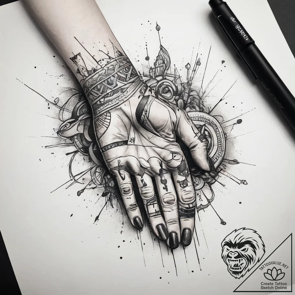 Tattoo sketch hands with a pen, tattoo flash... - tattoo sketch (№1757735785_0, 13.09.2025 03:56) — tattoovalue.net
