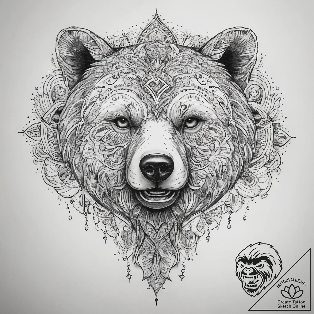 Tattoo sketch veles's symbol with a bear, con... - tattoo sketch (№1757736174_0, 13.09.2025 04:02) — tattoovalue.net