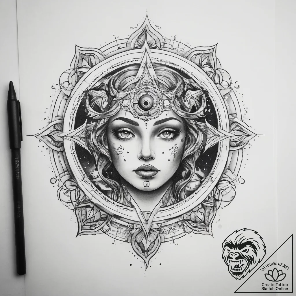 Tattoo sketch cosmic soul - tattoo sketch (№1757736572_0, 13.09.2025 04:09) — tattoovalue.net