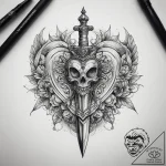 Tattoo sketch neo-traditional кинжал в сердце – tattoo sketch (№1757737152_0, 13.09.2025 04:19) — tattoovalue.net