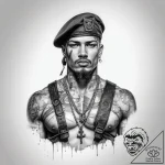 Tattoo sketch soldier with a chain – tattoo sketch (№1757738714_0, 13.09.2025 04:45) — tattoovalue.net