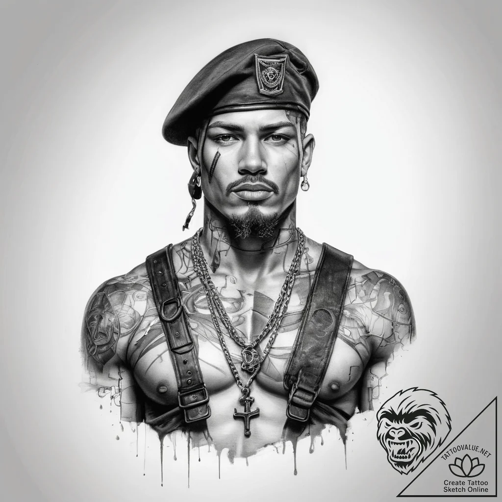 Tattoo sketch soldier with a chain - tattoo sketch (№1757738714_0, 13.09.2025 04:45) — tattoovalue.net
