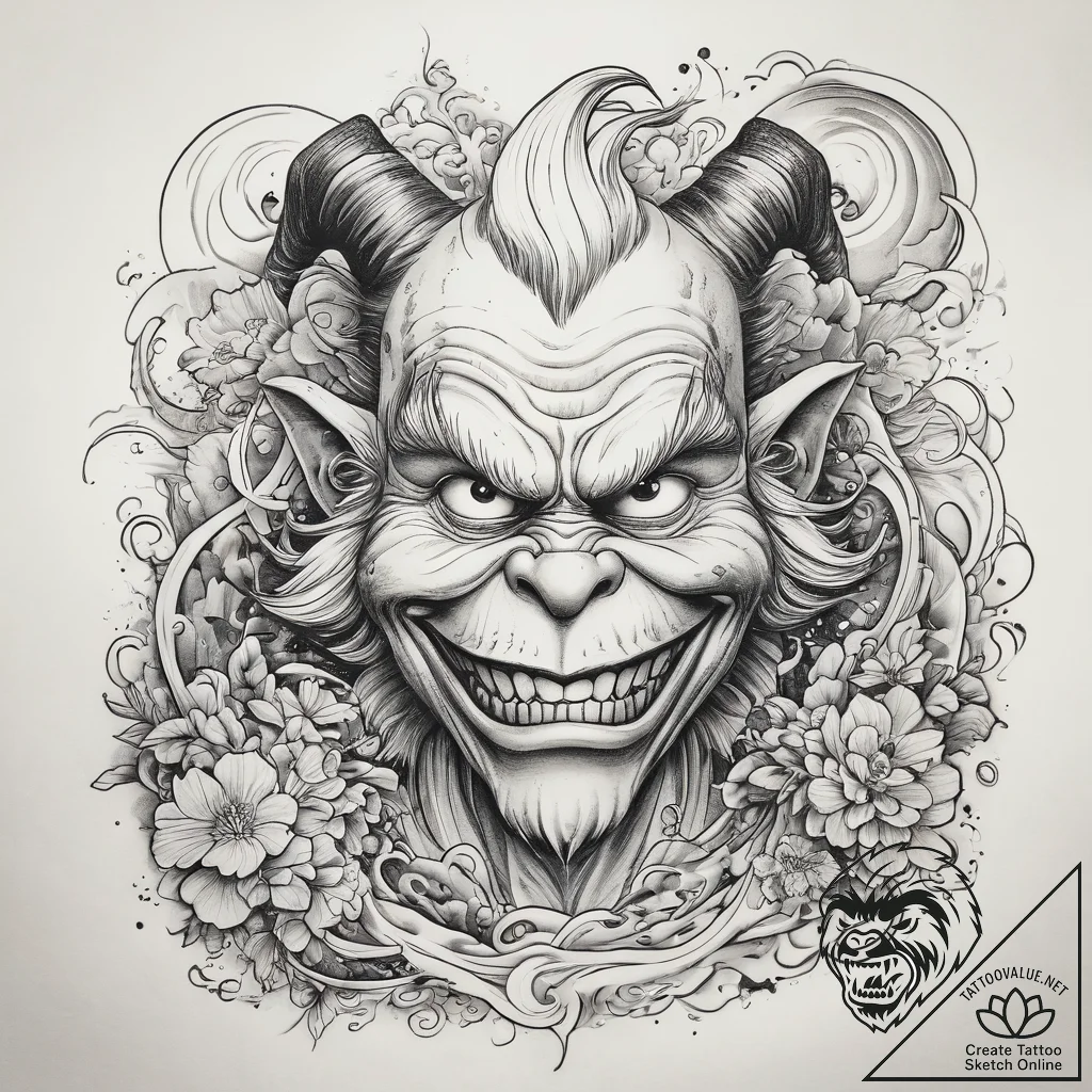 Tattoo sketch the grinch with a skin, tattoo... - tattoo sketch (№1757739505_0, 13.09.2025 04:58) — tattoovalue.net