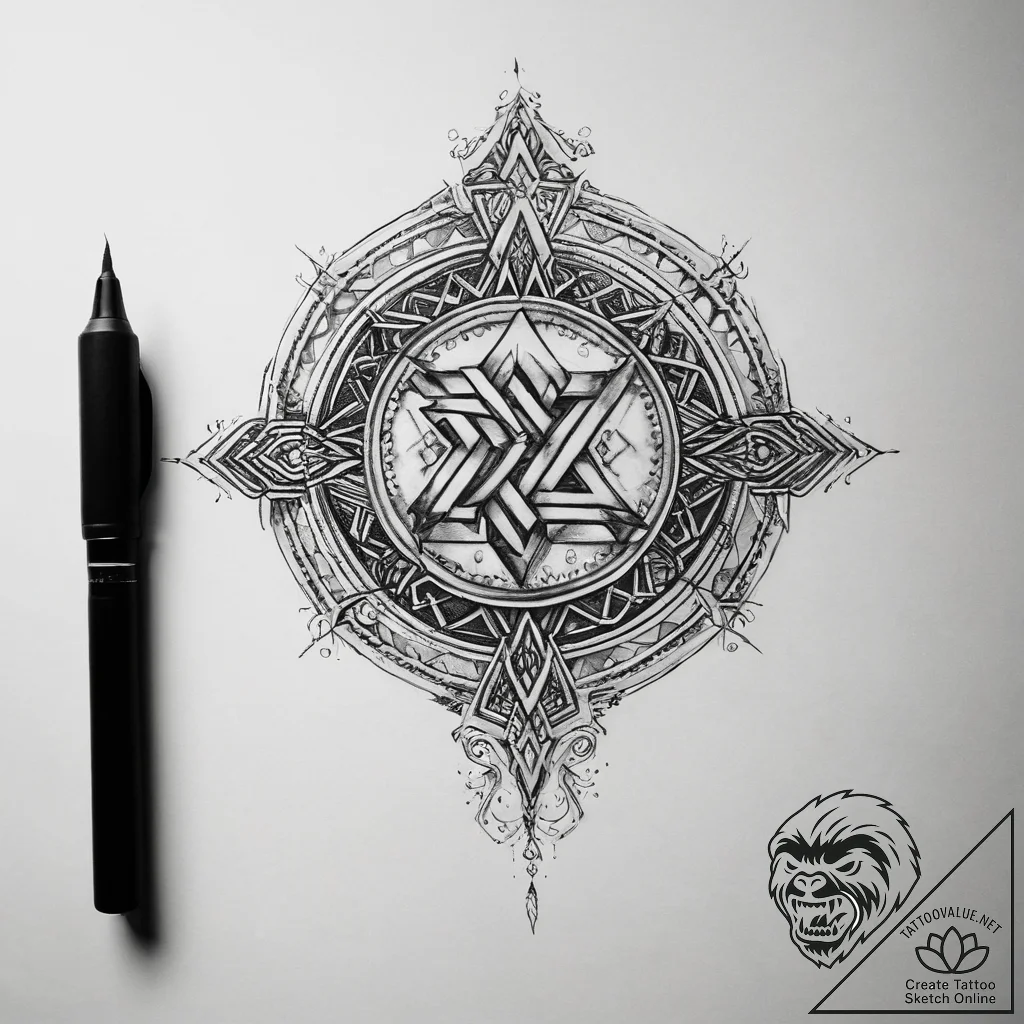 Tattoo sketch kaunan rune on a torch - tattoo sketch (№1757740294_0, 13.09.2025 05:11) — tattoovalue.net