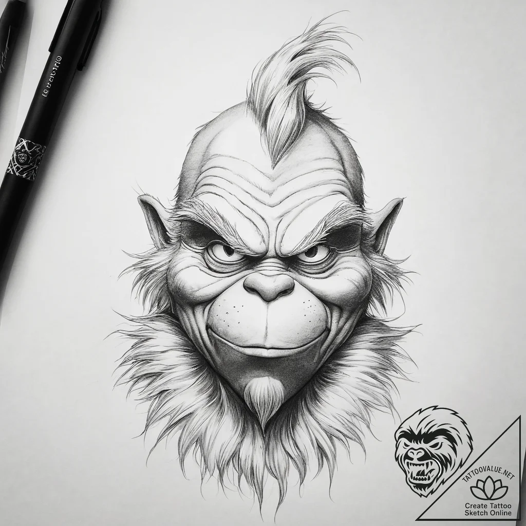 Tattoo sketch the grinch with a fur, tattoo f... - tattoo sketch (№1757741677_0, 13.09.2025 05:34) — tattoovalue.net