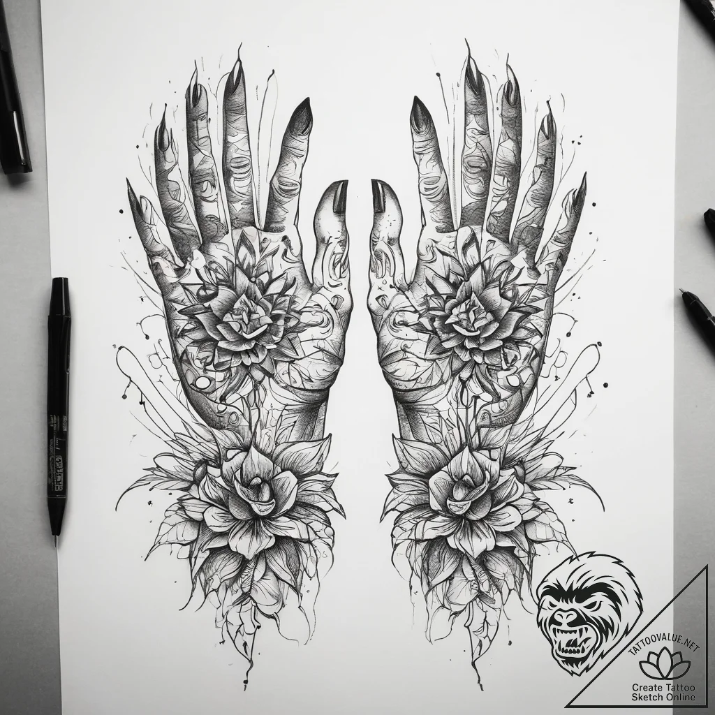 Tattoo sketch hands with a needle, tattoo lin... - tattoo sketch (№1757741873_0, 13.09.2025 05:37) — tattoovalue.net