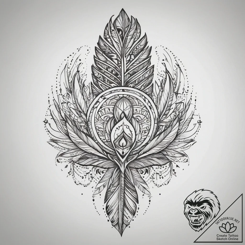 Tattoo sketch native american feather, tattoo... - tattoo sketch (№1757742076_0, 13.09.2025 05:41) — tattoovalue.net