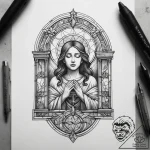 Tattoo sketch stained glass bible scene, tatt… – tattoo sketch (№1757742662_0, 13.09.2025 05:51) — tattoovalue.net