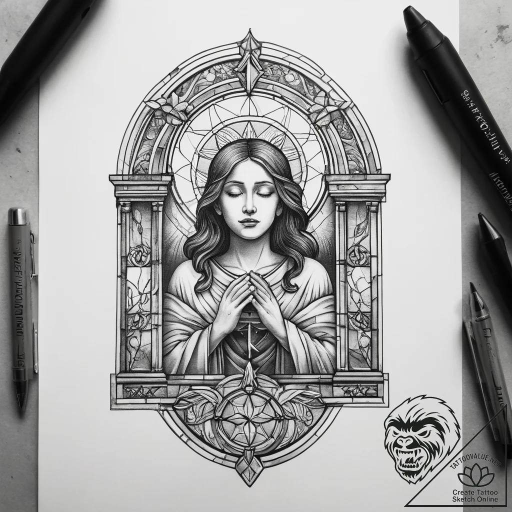 Tattoo sketch stained glass bible scene, tatt... - tattoo sketch (№1757742662_0, 13.09.2025 05:51) — tattoovalue.net
