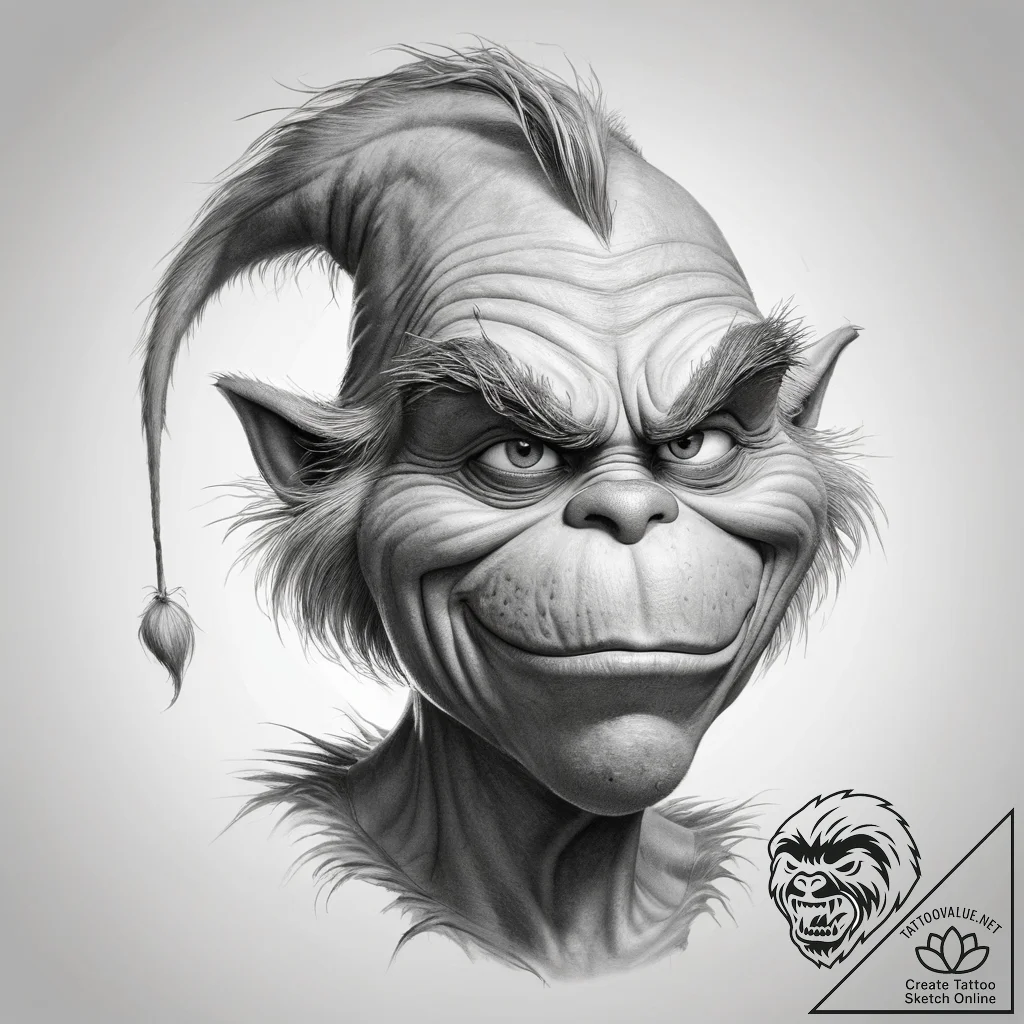 Tattoo sketch the grinch with a tail, tattoo... - tattoo sketch (№1757743839_0, 13.09.2025 06:10) — tattoovalue.net