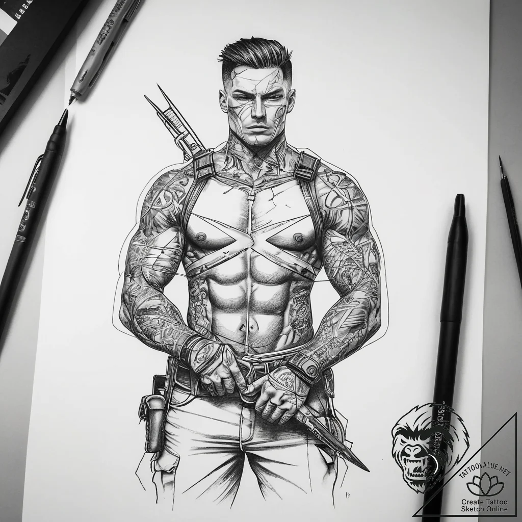 Tattoo sketch soldier with a scissors, tattoo... - tattoo sketch (№1757745427_0, 13.09.2025 06:37) — tattoovalue.net