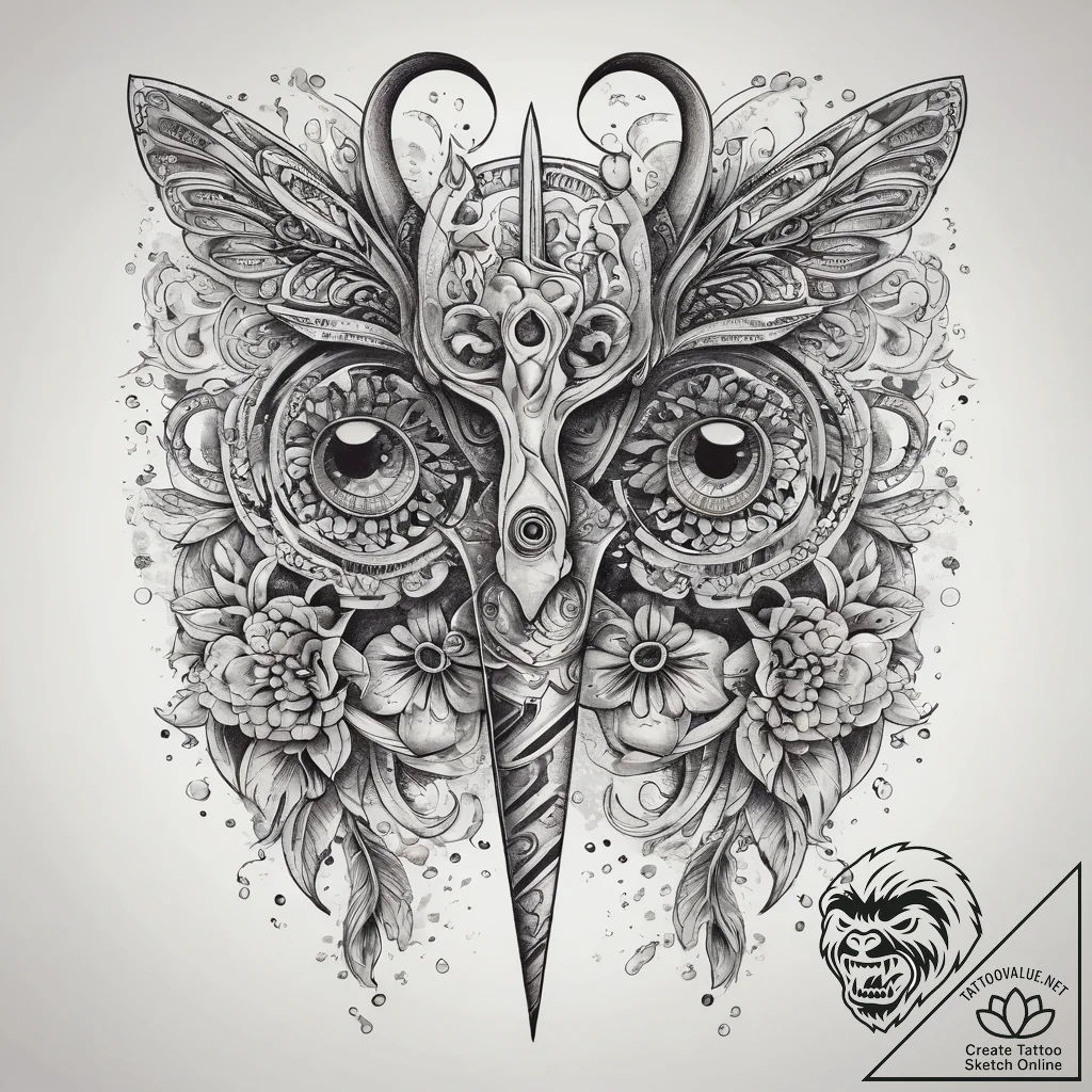 Tattoo sketch scissors, tattoo line art, dotw... - tattoo sketch (№1757749555_0, 13.09.2025 07:45) — tattoovalue.net