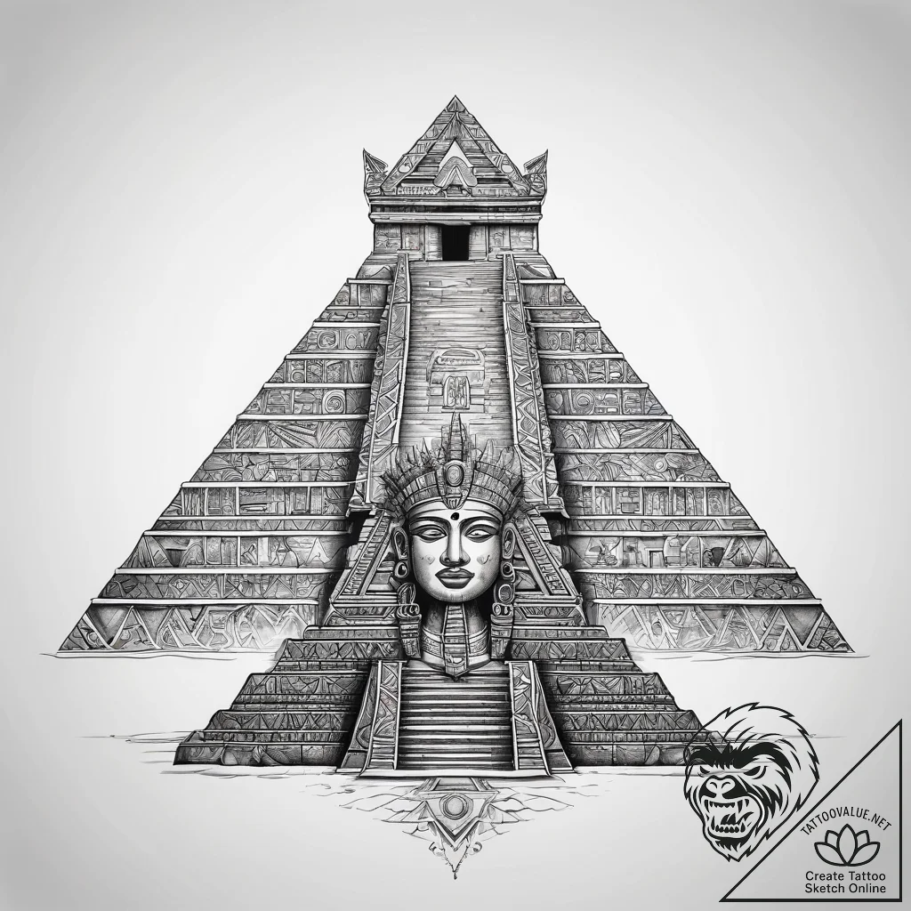 Tattoo sketch mayan pyramid - tattoo sketch (№1757750553_0, 13.09.2025 08:02) — tattoovalue.net